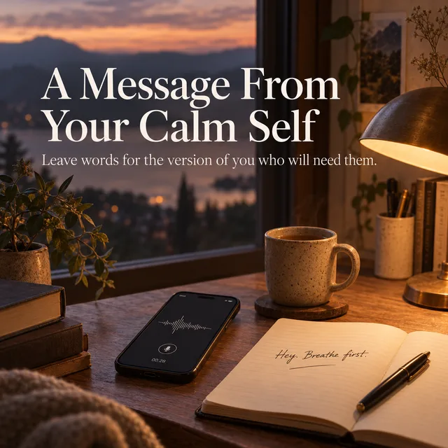A voice message and handwritten note on a quiet desk at dusk