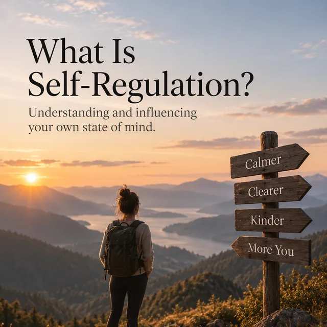 A person looking across mountains at signposts for a calmer, clearer next step