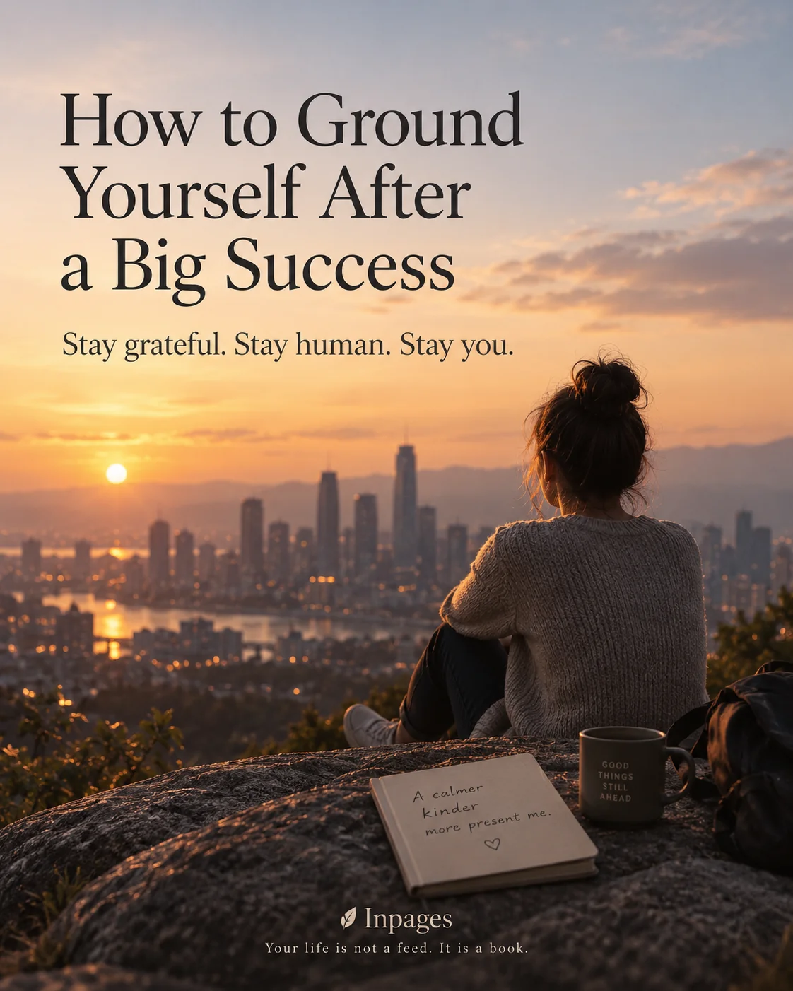 A person taking in a sunset view after a meaningful success