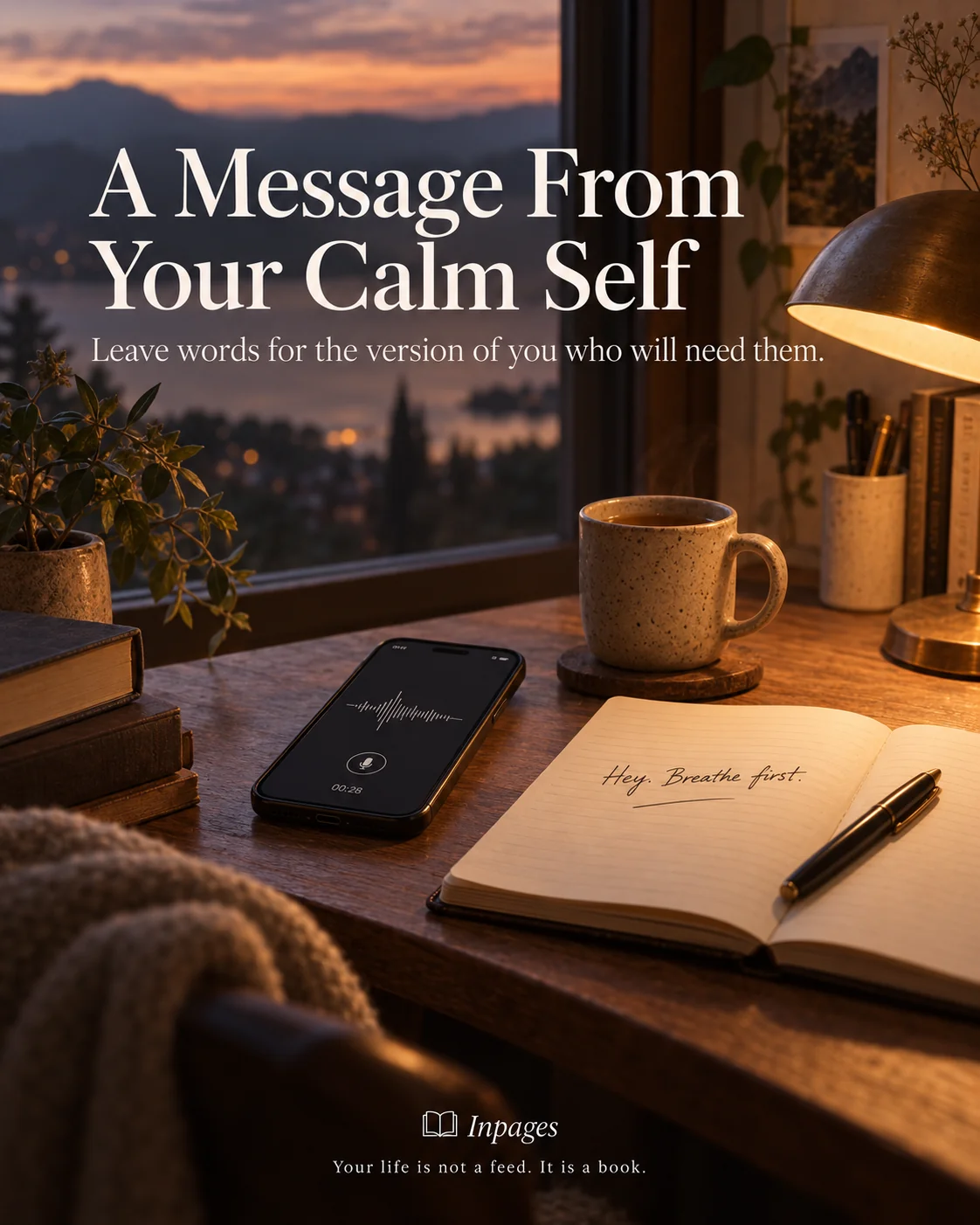A voice message and handwritten note on a quiet desk at dusk